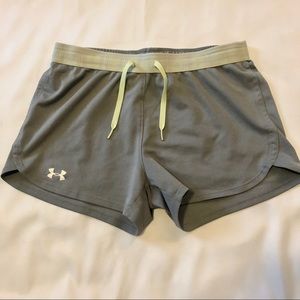 Under Armour athletic shorts gray/ green waistband